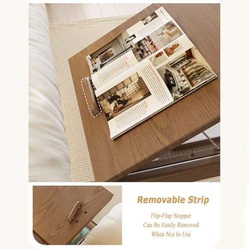 Adjustable C-Shaped Solid Wood TV Tray Table with Wheels, Removable Side End Table for Couch, Living Room & Bedroom, Walnut Finish, 31.5" L x 15.35" W x 24.8" H