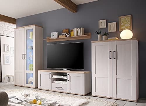 Wohnwand Elegance in Sibiu-Lärche Nb. im Landhausstil Anbauwand Wohnzimmerschrank TV-Lowboard Fernsehschrank inkl. LED-Beleuchtung in 2 Varianten