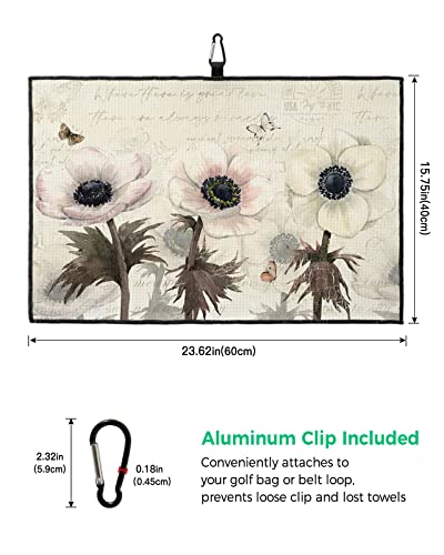 Elegant Flower Golf Towel,Funny Golf Towel For Golf Bags Disc With Clip,Personalized Microfiber Waffle Golf Club Towel Accessories Gift For Men/Women/Dad/Mom Vintage Watercolor Rustic Tulip Floral #TOP2