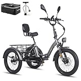 Fafrees F20 Mate Fahrrad E Dreirad für Erwachsene Straßenzulassung[ Offiziell ] 48V 23,45Ah Akku, E Bike Herren, Elektrofahrrad mit 3 Rädern, Klapprad Ebike Damen 20 Zoll, E Mountainbike 180kg Fatbike