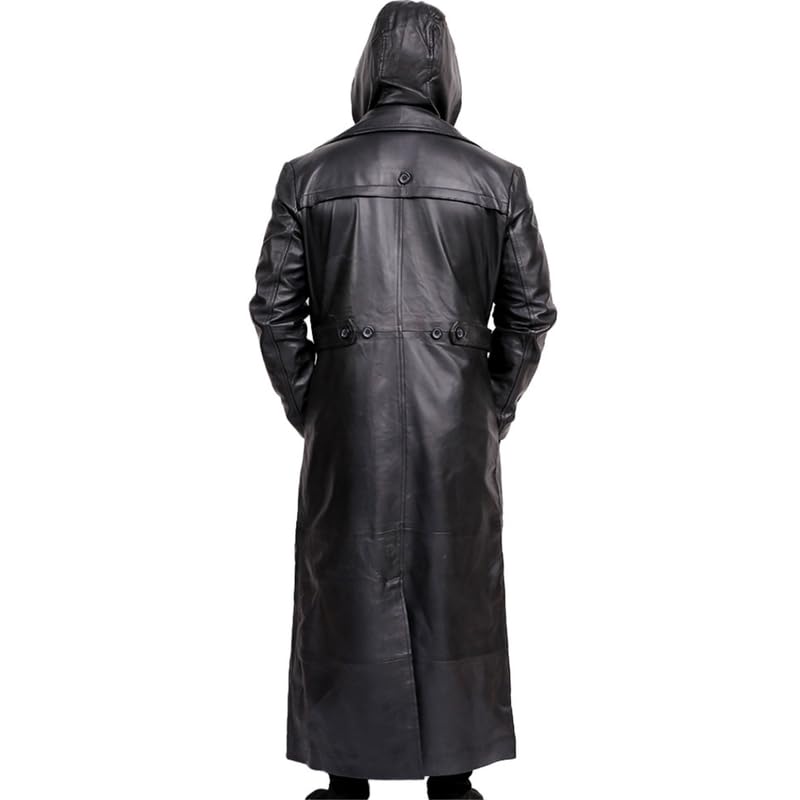 Real Leather Trench Coat Black Long Coat Duster Overcoat Sheepskin Men4