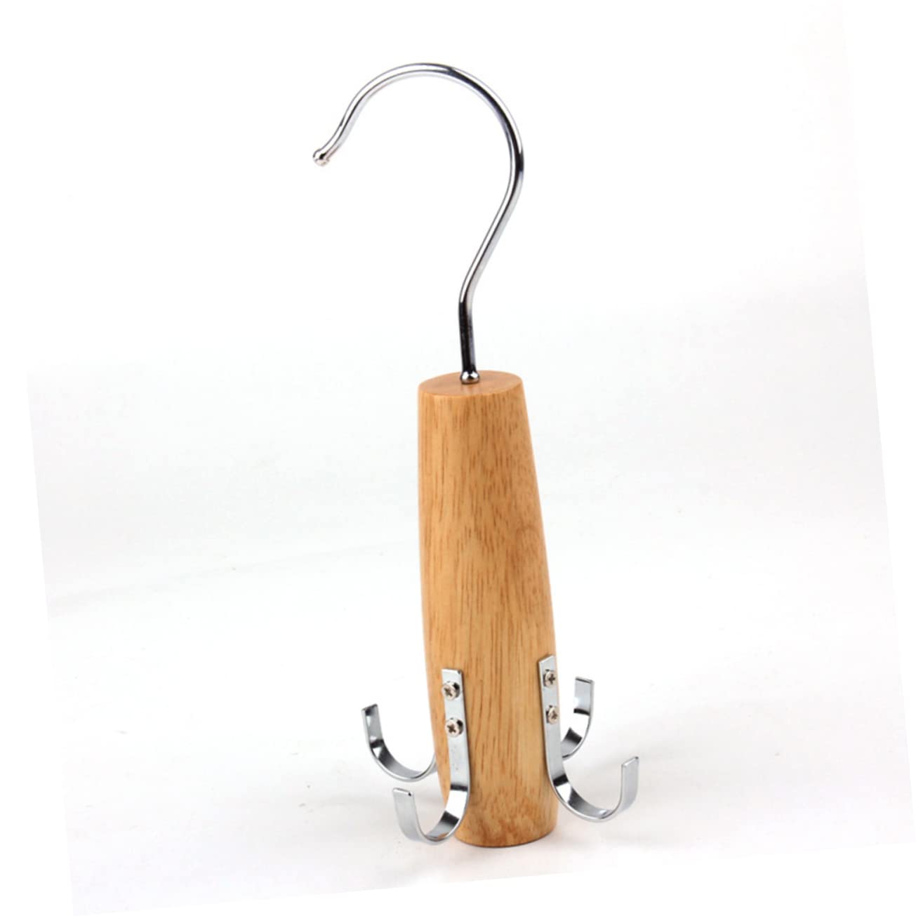 Cabilock Multifunctional Wooden Tie Rack Hanger with Hooks Creative Organizer for Scarves Belts Towels Space Saving and Khaki Design