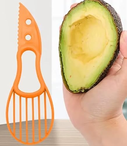 3-in-1 Avocado Slicer Tool, Plastic Corer Peeler Cutter with Serrated Knife, Orange Kitchen Gadget - Thumbnail 3
