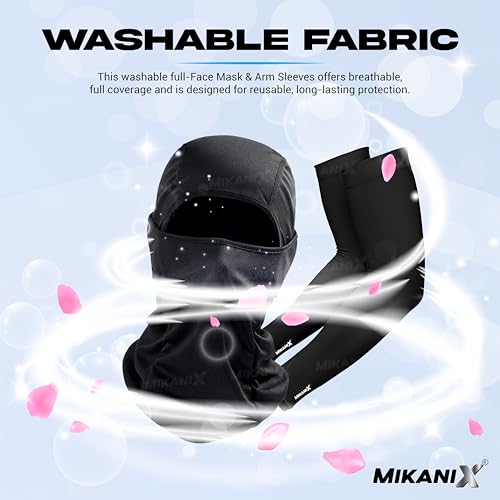 Image of MIKANIX Unisex Full Face Mask | Balaclava Black + Hand Protective Syntetic Arm Sleeve for Bikers Riders, Cyclists and Outdoor Workers to Protect from Dust and UV Rays