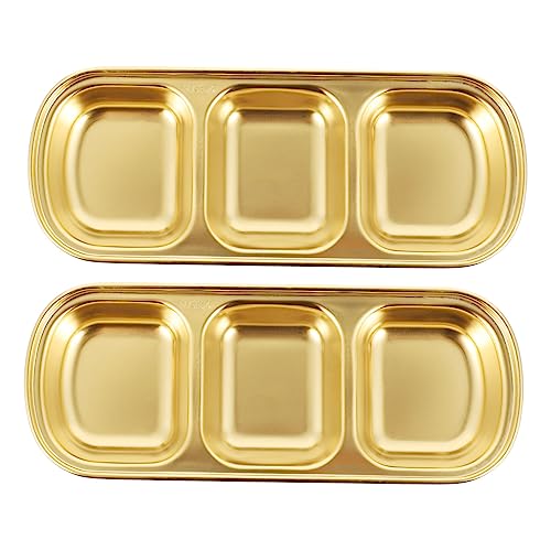 LEDMOMO 2個 ステンレス製三仕切り調味料皿 多用途ソースディッシュ 前菜や調味料収納に 家 バーベキュー 対応