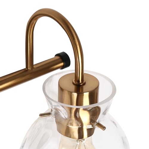 Image of KSANA Modern Bathroom Vanity Lights, 2 Light Vanity Light Fixtures for Bathroom Black and Electroplated Brass Finish Mid-Century Wall Lamps with Water Ripple Glass
