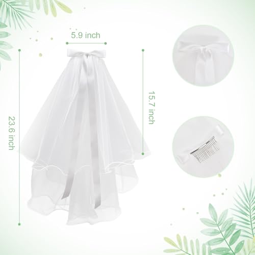 Vividsun 2 Pcs First Communion Veils Set White Floral Headpiece Lace Veil3