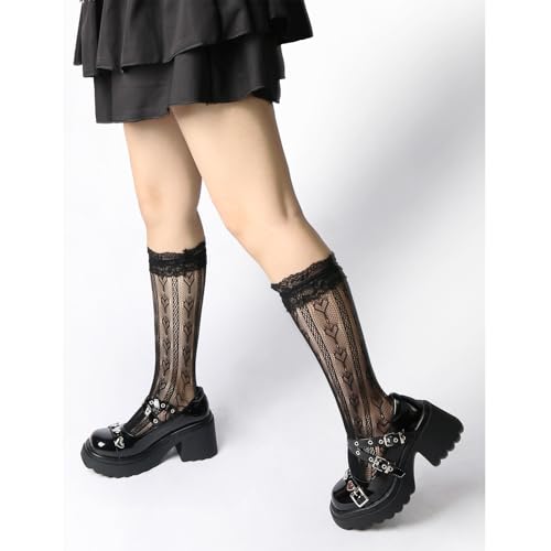 MEOTINA Platform Mary Jane Shoes Women Gothic Shoe Chunky Goth Heels with Heart Ankle Strap Black Patent Leather Pumps2