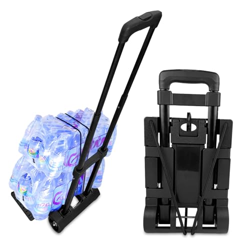 VELLUSTRA Carretilla Plegable de Aluminio, Carro de Carga con Asa Telescópica, Soporta hasta 65kg, Mango Telescópico Largo 95.5 cm, Dimensiones de la Plataforma 35 * 36 cm para Transporte Mercancías