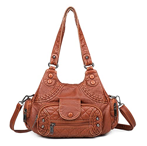 Sac à bandoulière souple multi-poches de grande capacité pour femme, marron Cover