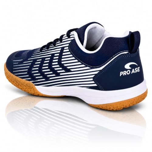Image of Pro ASE Non-Marking Badminton Shoes - Lightweight & Durable, Perfect for Squash, Table Tennis, Pickleball & Indoor Sports | X-Cushion, Active Grip Sole, Toe Assist | Men, Women, Unisex | Blue,Black,Orange