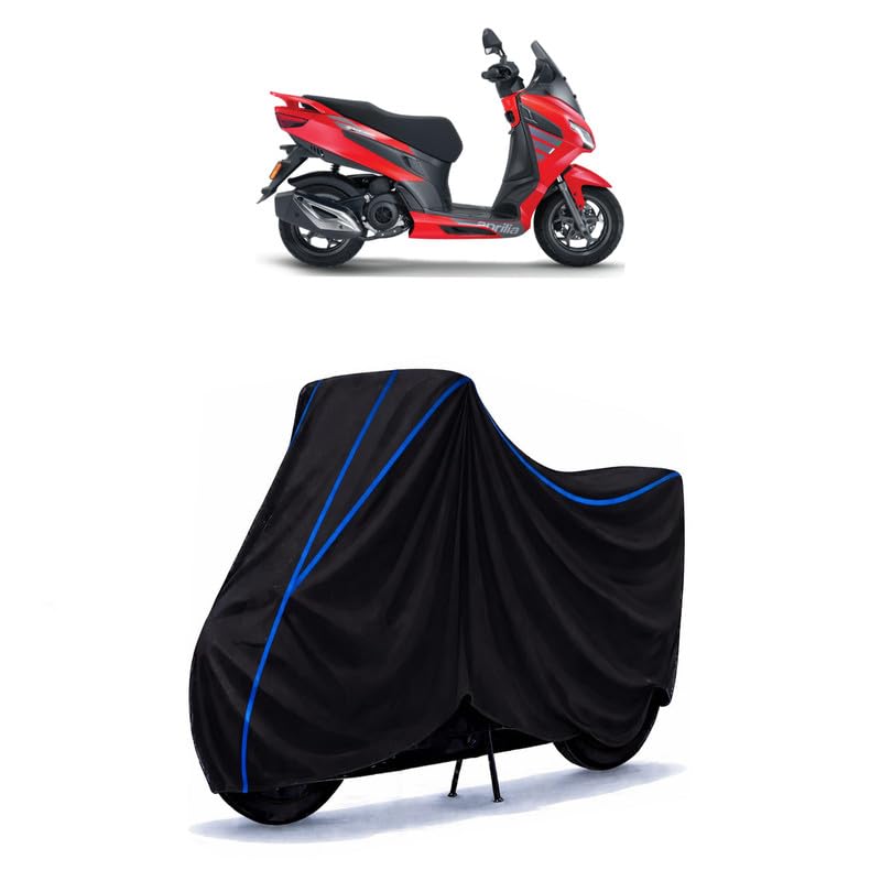 Image of Scooty Cover Water Resistant for SXR 125 | Universal Scooter & Bike Cover | Heavy Duty UV Protection | Dust, Rain & Scratch Protection | Elastic Fit All Weather Indoor Outdoor | Black with Blue Piping