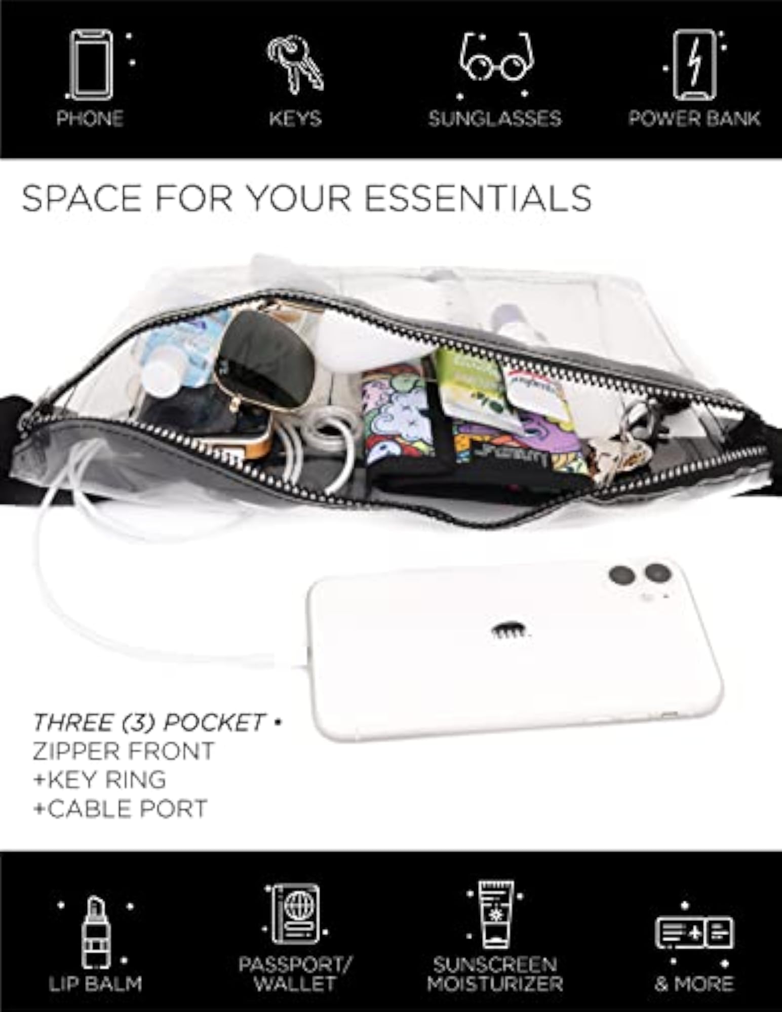 Fanny Pack CRYSTAL Clear Transparent Stadium Ready