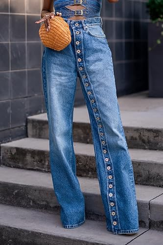 Women's High Waisted Straight Leg Jeans Casual Button Down Boyfriends Wide Leg Denim Pants Trendy 20253