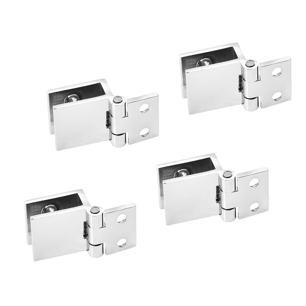 Set di 4 Cerniere per Porta in Vetro Morsetto Regolabile per Vetrine, Armadi per Vino, Porte da Bagno, Lucidato, Zinco, Plastica