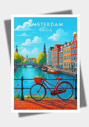 Générique Affiche murale deco - voyage - Amsterdam, Hollande, Pays-Bas - art moderne, cadeau, poster, impression, illustration- JLprint (A3-29,7 x 42 cm)