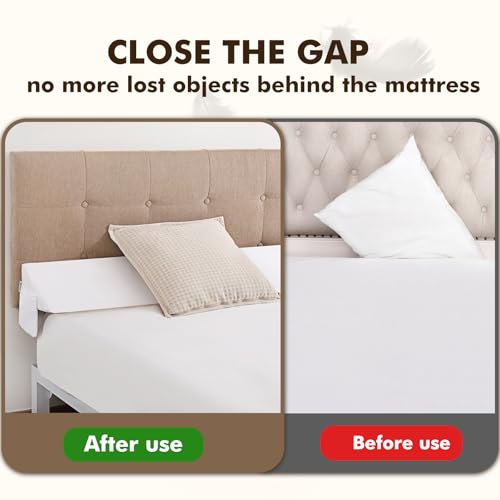 Vekkia Queen Size Bed Wedge Pillow for Headboard, Mattress Gap Filler, Bed Gap Filler to Close The Gap, Triangle Bloster Pillow (0-4.5") Between Your Headboard and Mattress, White