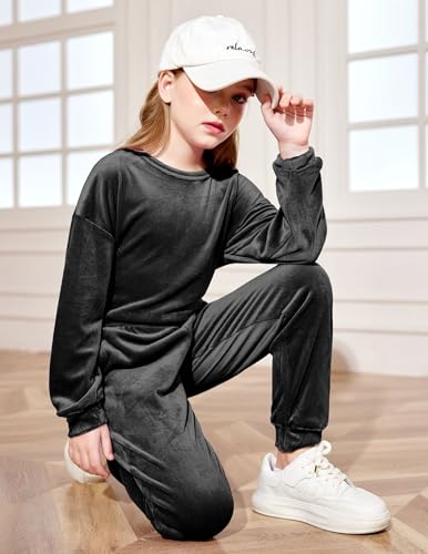 Image of Arshiner Girls 2 Piece Outfit Sweatsuits Set Kids Velour Sweatshirts & Sweatpants Tracksuits Set for Girls