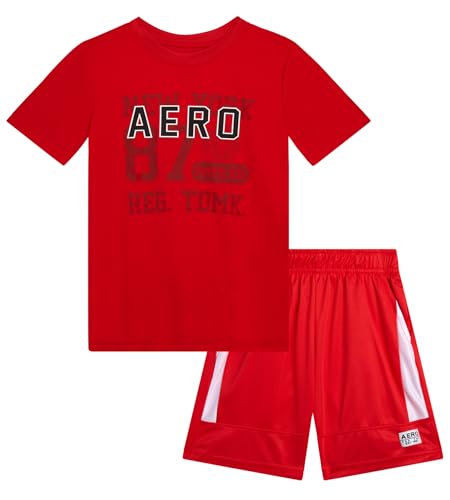 Image of AEROPOSTALE Boys Shorts Set 2 Piece Graphic Tee and Mesh Athletic Shorts | Poly-Cotton Graphic Tee, Pull On Mesh Shorts with Elastic Waist, Regular Fit