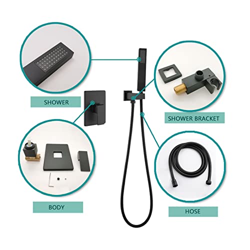 Mitigeur de douche noir mat haut de gamme encastrable avec rosace ronde et commande de précision
