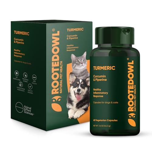 Rooted Owl Turmeric - Turmeric Supplement for Dogs and Cats - with Curcumin, Piperine and Vitamin C for Anti-Inflammatory Relief - 60/ct