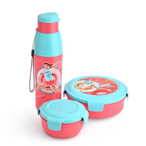 Image of Asian Plastowares Little Champions 3-in-1 Insulated Lunch Box Set for Kids | 700ml Steel Tiffin, 500ml Water Bottle | Leakproof, BPA Free | Red & Blue | Must-Have Back to School Set