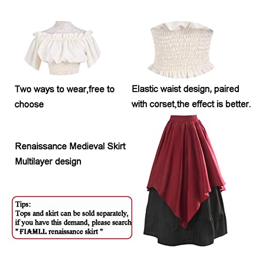 Fiamll Renaissance Kleid Damen Mittelalter Kleidung Damen Kostüme Fasching Kleid Set Rot XXL(Top und Rock)