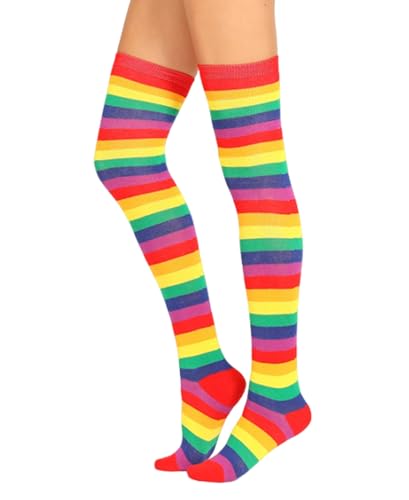 Image of Womens Thigh High Socks Athletic Stripe Cute Colorful Over the Knee High Sock Colorful Long Tube Sock