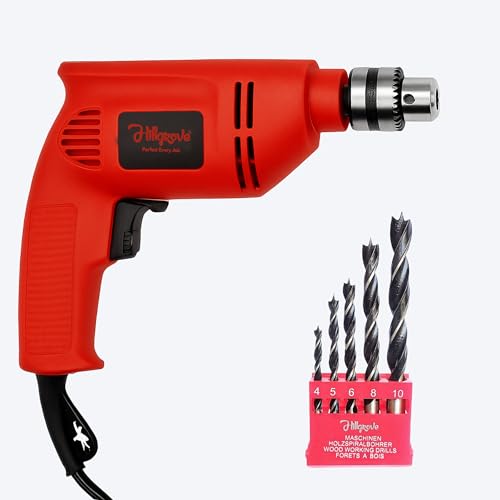 Image of Hillgrove HGCM1373M1 600W 10mm 100% Copper Winding Electric Mini Screw Drilling Wall Hole Small Power Drill Machine Kit Set for Home Use with Reverse Forward Function