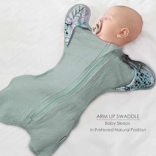 Image of Baby Swaddle for Newborns - Swaddle Blanket Sleep Sack, 2-Pack 100% Cotton Hands Up Wearable Bag, Newborn Essentials for Baby Boys & Girls, 2-Way Zipper (Vitality Style, 3-6 Months)