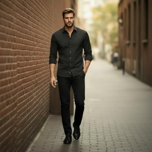 Image of Glowic Men's Plain Casual Shirt | Cotton Soft & Breathable Fabric | Full Sleeve Comfort Fit Stylish Solid Shirts for Office