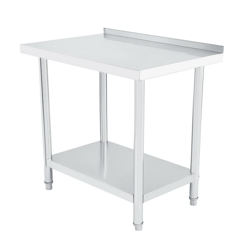 WT2448B - Tavolo da lavoro da cucina con alzata, piedini regolabili, gastronomia, in acciaio inox, 120 x 60 cm, in acciaio inox