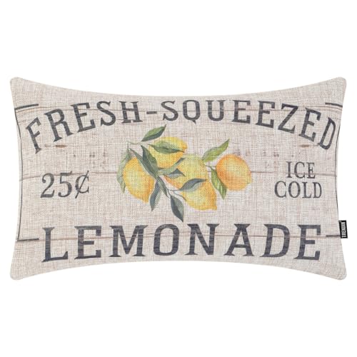 TRENDIN Farmhouse Lemon Pillow Cover 12x20, Vintage Summer Spring Decor, Decorative Rustic Fruit Throw Pillow Cover, Country Cushion Case for Farmhouse Decor PL1259TR
