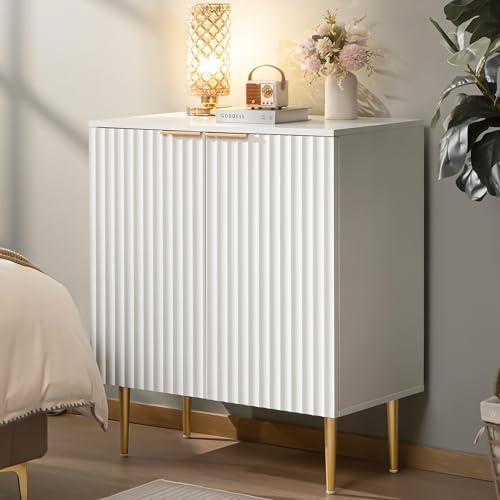SICOTAS Fluted White Storage Wood Sideboard