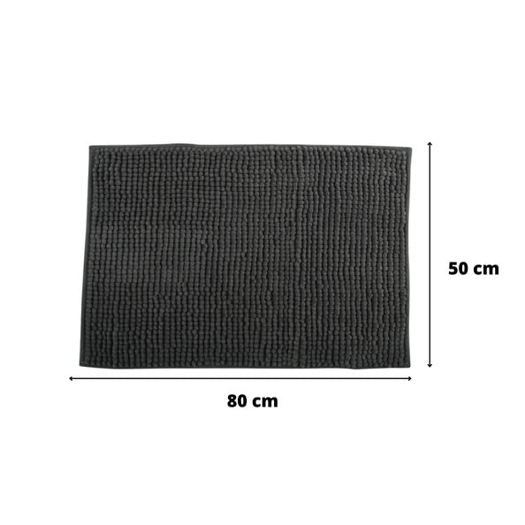 MSV - Lot de 2 Tapis de Bain Microfibre Chenille - Poils Longs Anti-dérapant - Lavable en Machine - Boucle d'Accrochage Pratique - Confort et Hygiène Optimisés - Gris Foncé - 50x80 cm