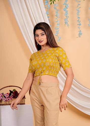 Image of Yash Gallery Women's Cotton Zig-Zag Printed Regular Regular Fit Short Sleeve Blouse