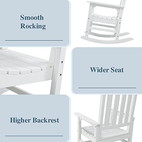 Psilvam Patio Rocking Chairs Set Of 2, Poly Lumber Porch Rocker With High Back, 350Lbs Support Rocking Chairs For Both Outdoor And Indoor, Poly Rocker Chair Looks Like Real Wood (2, White) #TOP3