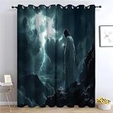 TERUEA Wald Rustikaler Vorhang, Tier-Natur-Sommer, Jesus Steht mit erhobenen Händen auf einem Hügel, Vorhänge Muster in Schlaufenschal für Wohnzimmer Schlafzimmer -H140 x B110 cm (2er Pack)