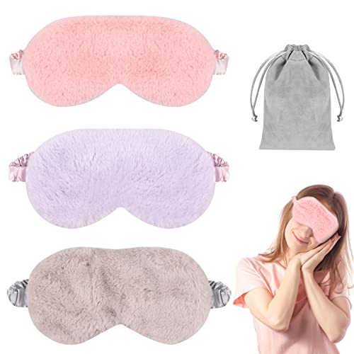 Schlafmaske Plüsch, 3 Stücke Schlafbrille, Bequem Augenbinde zum Schlafen, Sleep Mask Frauen Kinder Mädchen, für Seitenschläfer, Flugreisen, Meditation und Entspannung(mit Reisetasche) Cover