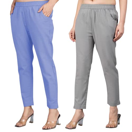 Image of Regular Fit Fully Elastic Waist Ankle Length Premium Cotton Casual Trouser Pant (Combo Pack of 2)