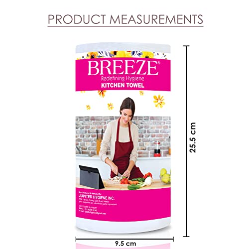 Image of BREEZE BRE027 4 Ply Kitchen Tissue Paper Roll Multipurpose Use Towel Made of Natural Fibers Highly Absorbent & Extra Soft (Pack of 2, 75 Pulls Per Roll)