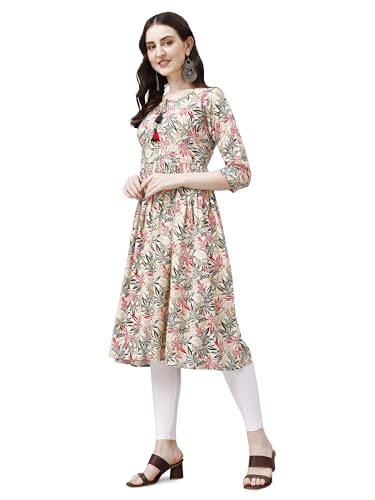 Image of OBF Women's Rayon Printed Anarkali Kurti Multicolour