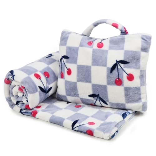 Image of 3-in-1 Kids Travel Blanket and Pillow Set with Cherry Printed
