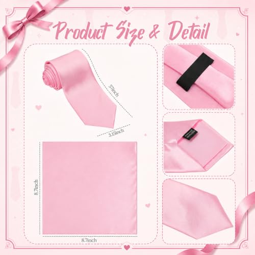 Image of Unittype 6 Pcs Mens Tie and Pocket Square Set, Solid Color Satin Formal Necktie Handkerchief for Wedding Fathers Day Gift