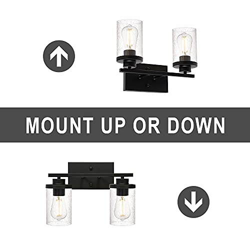 Oulok 2-Light Vanity Light Fixtures Black Bathroom Wall Lighting With Seeded Glass Shades Modern Wall Sconces For Living Room Hallway #TOP6