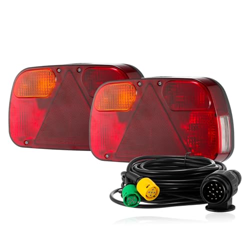 GEARMONSTER Anhänger Rückleuchten Satz, 12V Universal Rückleuchten Set Anhänger 13 Polig Stecker 5M Kabelsatz PKW Beleuchtung mit E11-geprüft für Wohnwagen/RV/LKW