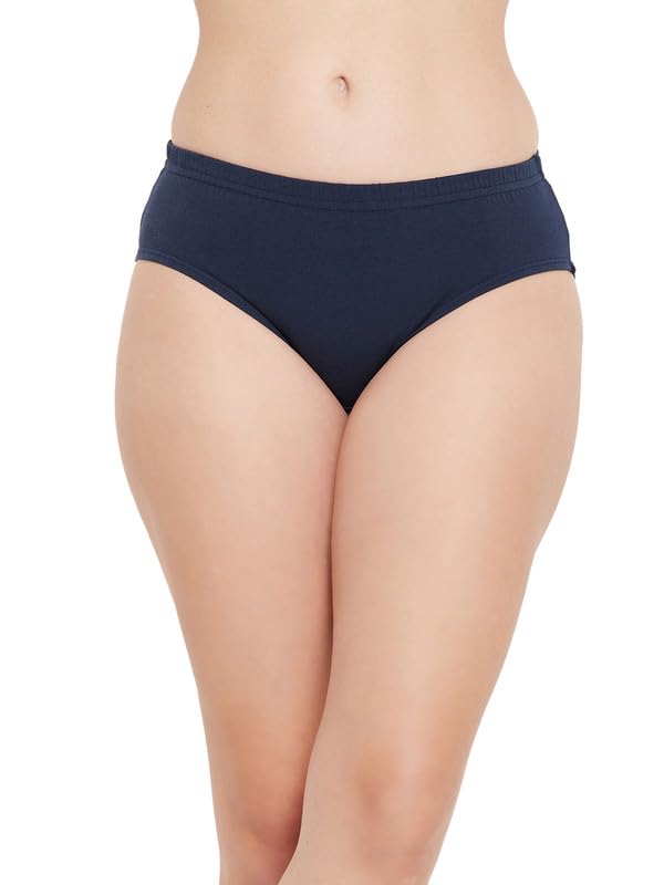 Image of Clovia Women's Cotton Medium Waist Outer Elastic Hipster Panty - Navy Blue
