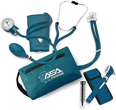 ASA TECHMED Nurse Essentials Professional Kit with Handheld Travel Case | 3 Part Kit Includes Adult Aneroid Sphygmomanometer Blood Pressure Monitor, Stethoscope, Diagnostic Otoscope (Green)