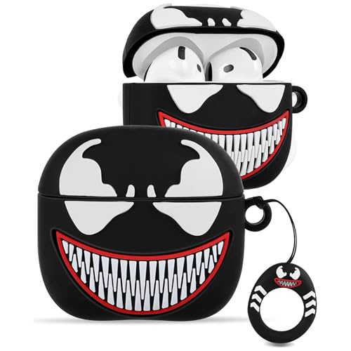 Image of Emoh Roced Case for AirPodS 4 (2024) with Keychain (ANC), Cute Cartoon Shockproof Protective Cover Compatible with Apple AirPods 4th Generation 2024 for Women and Boys (Venom)