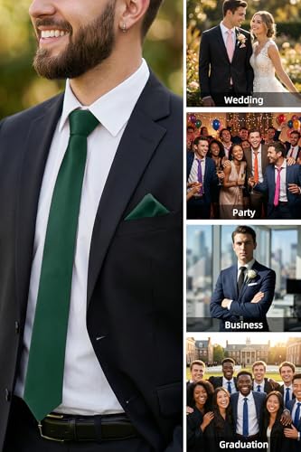 Image of HISDERN Mens Ties Solid Color Ties for Men Formal Necktie with Pocket Square Set Satin Silk Neck Tie Handkerchiefs Set